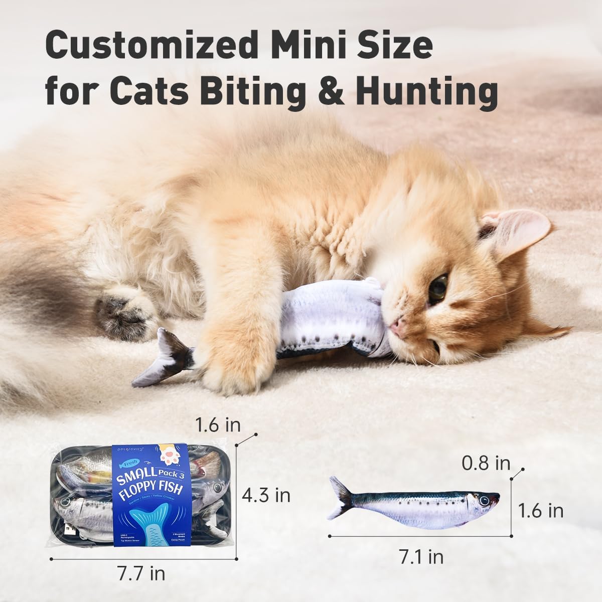 Realistic Flopping Fish Cat Toys, 3 Pack, Interactive Cat Toys for All Breeds