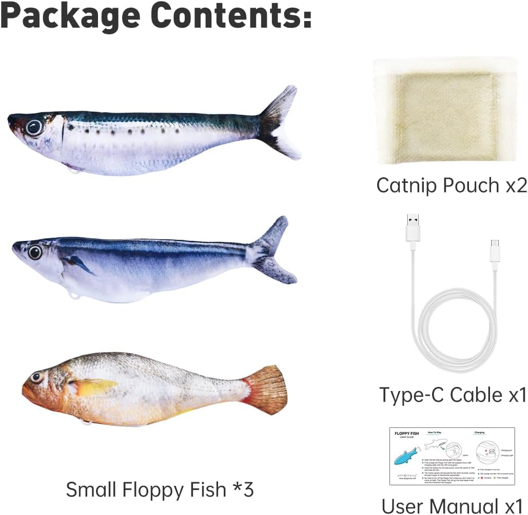 Realistic Flopping Fish Cat Toys, 3 Pack, Interactive Cat Toys for All Breeds