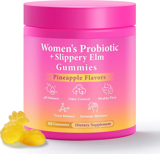 Feminine Probiotics Gummies, Premium Feminine Balance Probiotics with Slippery Elm for Women's pH Balance and Freshness – Support Daily Wellness & Comfort 60 Pineapple Gummies